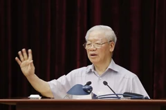 Tổng Bí thư Nguyễn Phú Trọng phát biểu kết luận hội nghị. (Ảnh: Trí Dũng/TTXVN)