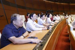 Đại biểu Quốc hội biểu quyết thông qua Nghị quyết về việc thành lập Đoàn giám sát chuyên đề của Quốc hội năm 2023. (Ảnh: Doãn Tấn/TTXVN)
