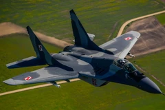 Máy bay MiG-29 của Không lực Ba Lan trình diễn tại căn cứ không quân Siauliai ở Litva ngày 15/5/2014. (Nguồn: EPA/TTXVN)