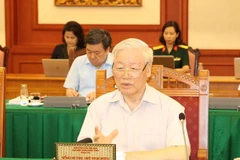 Tổng Bí thư, Chủ tịch nước Nguyễn Phú Trọng, Bí thư Quân ủy Trung ương phát biểu kết luận buổi làm việc với Ban Thường vụ Quân ủy Trung ương. (Ảnh: Trí Dũng/TTXVN)