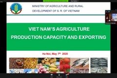 Đại diện Bộ Nông nghiệp và Phát triển Nông thôn Việt Nam trình bày về các lợi thế của nông sản, thực phẩm chế biến Việt Nam. (Ảnh: Huy Lê/TTXVN)