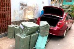 Tang vật cùng phương tiện bị Công an thu giữ. (Ảnh: TTXVN phát