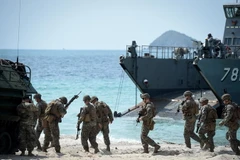 Binh sỹ Thái Lan và Mỹ tham gia cuộc tập trận "Hổ Mang Vàng" tại tỉnh Chantaburi, Thái Lan, ngày 14/2/2019. (Ảnh: AFP/TTXVN)