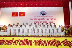 Ban Chấp hành Đảng bộ Công an Thành phố Hồ Chí Minh nhiệm kỳ 2020-2025 ra mắt Đại hội. (Ảnh: TTXVN)