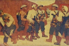 Bức tranh “Kết nạp Đảng ở Điện Biên Phủ” của cố họa sỹ Nguyễn Sáng. (Ảnh: Bảo tàng Mỹ thuật Việt Nam)