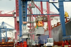 Bốc xếp hàng hóa tại cảng Cát Lái. (Ảnh: Hoàng Hùng/TTXVN)