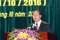 Chủ tịch nước Trần Đại Quang đọc diễn văn tại buổi lễ. (Ảnh: Nhan Sáng/TTXVN) 