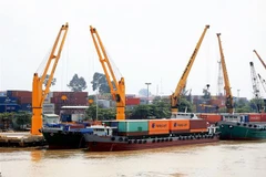 Bốc xếp hàng hóa lên tàu chở container trên Cảng Đồng Nai. (Ảnh: Hồng Đạt/TTXVN)