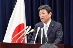 Bộ trưởng Nhật Bản phụ trách đàm phán Hiệp định CPTPP trong cuộc họp báo sau hội nghị tại Tokyo. (Nguồn: Kyodo/TTXVN)