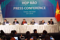 Quang cảnh buổi họp báo. (Ảnh: An Đăng/TTXVN)