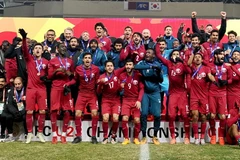 Các cầu thủ U23 Qatar nhận huy chương Đồng tại giải U23 châu Á 2018. (Nguồn: the-afc.com)
