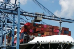 Tàu cập bến bốc dỡ hàng hóa tại cảng Tân Cảng-Cái Mép (Tổng Công ty Tân Cảng Sài Gòn) tại tỉnh Bà Rịa-Vũng Tàu. (Ảnh: Trọng Đức/TTXVN)