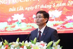 Đồng chí Nguyễn Đình Trung, Ủy viên Trung ương Đảng, Bí thư Tỉnh ủy Đắk Lắk phát biểu nhận nhiệm vụ. (Ảnh: Tuấn Anh/TTXVN)