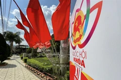 Trên khắp tuyến đường ở thị trấn và các thôn bản ở vùng cao Mù Cang Chải, Yên Bái đều được trang hoàng chào đón ngày hội bầu cử. (Ảnh: Tuấn Anh/TTXVN)