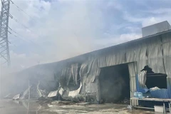 Nhà xưởng bị cháy rụi hoàn toàn. (Ảnh: TTXVN phát)