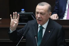 Tổng thống Thổ Nhĩ Kỳ Recep Tayyip Erdogan tại cuộc họp ở Ankara, ngày 10/3/2021. (Ảnh: AFP/TTXVN)