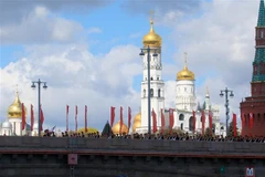 Đội hình duyệt binh chuẩn bị sẵn sàng cho lễ tổng duyệt. (Ảnh: Trần Hiếu/TTXVN)