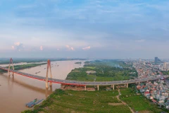 Cây Nhật Tân bắc qua sông Hồng. (Ảnh: Phạm Tuấn Anh/TTXVN)