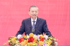 Tổng Bí thư Tô Lâm phát biểu tại lễ kỷ niệm 75 năm Ngày truyền thống Ban Đối ngoại Trung ương. (Ảnh: TTXVN)