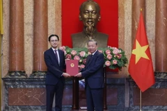 Tổng Bí thư, Chủ tịch nước Tô Lâm trao quyết định bổ nhiệm Đại sứ, Trưởng đại diện Việt Nam ở nước ngoài nhiệm kỳ 2024-2027 cho Thứ trưởng Bộ Ngoại giao Đỗ Hùng Việt. (Ảnh: Lâm Khánh/TTXVN)
