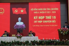 Quang cảnh Kỳ họp Hội đồng Nhân dân tỉnh Lâm Đồng thứ 19, nhiệm kỳ 2021-2026. (Ảnh: Chu Quốc Hùng/TTXVN)