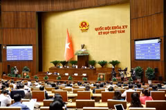 Quốc hội biểu quyết thông qua Luật sửa đổi, bổ sung một số điều của Luật Quy hoạch, Luật Đầu tư, Luật Đầu tư theo phương thức đối tác công tư và Luật Đấu thầu. (Ảnh: Doãn Tấn/TTXVN)
