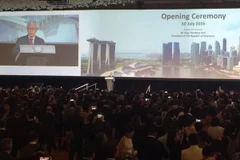 Tổng thống Singapore Tony Tan phát biểu khai mạc Hội nghị thượng đỉnh các thành phố thế giới. (Ảnh: Phân xã Singapore)