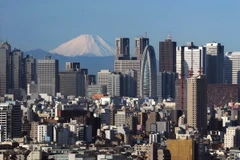 Những tòa nhà chọc trời ở khu Shinjuku, thủ đô Tokyo và ngọn núi Fuji, ngọn núi cao nhất Nhật Bản, ở phía xa, ngày 4/1/2011. (Nguồn: AFP/TTXVN)