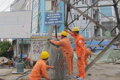 Nhân viên Tổng Công ty Điện lực Hà Nội đang kiểm tra lưới điện. (Ảnh: Đức Duy/Vietnam+)