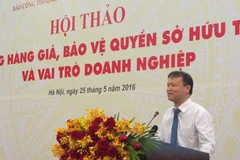 Thứ trưởng Bộ Công Thương Đỗ Thắng Hải đang nói về công tác chống hàng giả. (Ảnh: Đức Duy/Vietnam+)