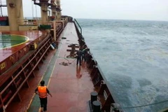 Tàu Bright Royal bị mắc cạn. (Ảnh: Đinh Thị Hương/TTXVN)