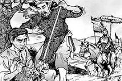 Danh nhân Phạm Ngũ Lão ngồi đan sọt trên đường. (Nguồn: Internet)