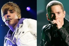 Eminem và hoàng tử teen Justin Bieber. (Nguồn: Internet)