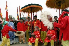 Một cảnh tái hiện các vị tướng thời xưa trong Lễ hội Gióng. (Ảnh minh họa. Quý Trung/TTXVN)