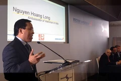 Đại sứ Nguyễn Hoàng Long phát biểu tại cuộc họp báo. (Ảnh: Ngự Bình/Vietnam+)