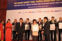 Lễ công bố Top 500 doanh nghiệp tăng trưởng doanh thu nhanh nhất Việt Nam. (Ảnh: Vietnam+)