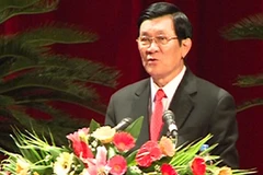 Ông Trương Tấn Sang - Ủy viên Bộ Chính trị, Thường trực Ban Bí thư phát biểu tại đại hội. (Ảnh: Nguyễn Văn Nhật/TTXVN).