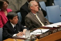 Đại sứ Bùi Thế Giang, Đại biện lâm thời Việt Nam tại Liên hợp quốc trong một phiên họp của Liên hợp quốc. (Ảnh: TTXVN)