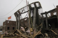 Trụ sở Huyện ủy Yên Sơn đang xây thì bị sập. (Ảnh: Vũ Quang Đán/Vietnam+)