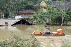 Mỳ tôm là lương thực chính của người dân trong những ngày lũ lụt. (Ảnh: Thanh Tùng/TTXVN).