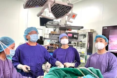 Các bác sỹ tiến hành một ca phẫu thuật nội soi tại Bệnh viện Hữu nghị Việt Đức. (Ảnh: PV/Vietnam+) 