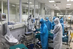 Điều trị cho một ca bệnh COVID-19 tại Bệnh viện Bệnh nhiệt đới Trung ương. (Ảnh: TTXVN)