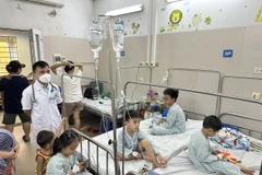 Bệnh nhi mắc sốt xuất huyết đang điều trị tại Khoa Nhi Tiêu hóa, Bệnh viện Đa khoa Xanh Pôn. (Ảnh: T.G/Vietnam+)