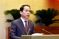 Chủ nhiệm Ủy ban Pháp luật của Quốc hội Hoàng Thanh Tùng trình bày Báo cáo giải trình, tiếp thu, chỉnh lý dự thảo Luật Công chứng (sửa đổi). (Ảnh: Doãn Tấn/TTXVN)