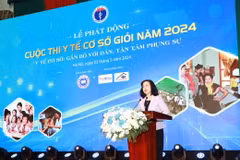 Bộ trưởng Bộ Y tế Đào Hồng Lan phát biểu tại buổi Lễ phát động Cuộc thi Y tế cơ sở giỏi năm 2024. (Ảnh: PV/Vietnam+)