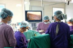 Các bác sỹ thực hiện ca phẫu thuật cho bệnh nhân. (Ảnh: PV/Vietnam+)