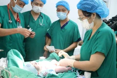 Các bác sỹ phối hợp liên bệnh viện đã can thiệp tim mạch cứu sống bệnh nhi sơ sinh bị bệnh tim bẩm sinh. (Ảnh: PV/Vietnam+)