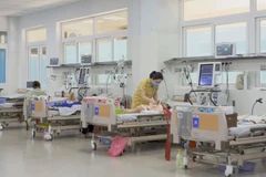 Khoa Hồi sức tích cực-Chống độc, Bệnh viện Sản Nhi Quảng Ngãi có nhiều trẻ mắc tay chân miệng với biến chứng nặng. (Ảnh: Đinh Hương/TTXVN)