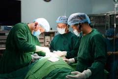 Các bác sỹ thực hiện ca phẫu thuật cho bệnh nhân. (Ảnh: PV/Vietnam+)