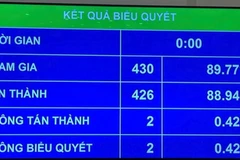 Các đại biểu quốc hội biểu quyết thông qua Luật sửa đổi, bổ sung một số điều của Luật Dược. (Ảnh: PV/Vietnam+) 
